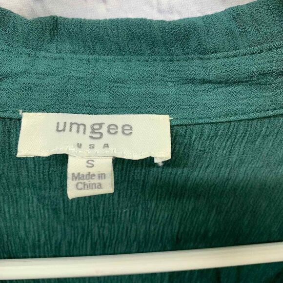Umgee Shirt Womens Small Green Oversized Tunic Button Down Ruffle Open Sleeve - Picture 2 of 5